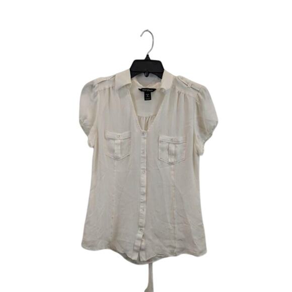 White House Black Market 100% Silk Button Down Blouse Size 8 Ivory - Picture 1 of 4